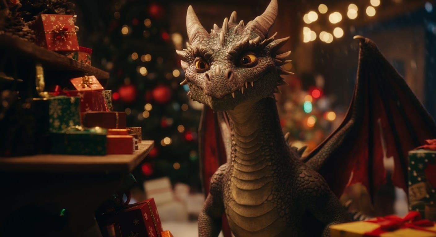 Christmas Dragon Surveys His Cinematic Film Still Shop