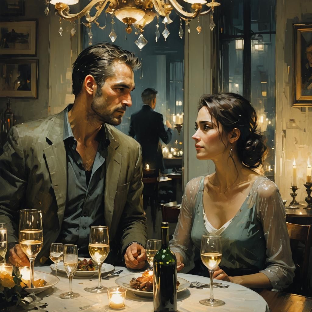Romantic Dinner by Candlelight in Tonalist Style