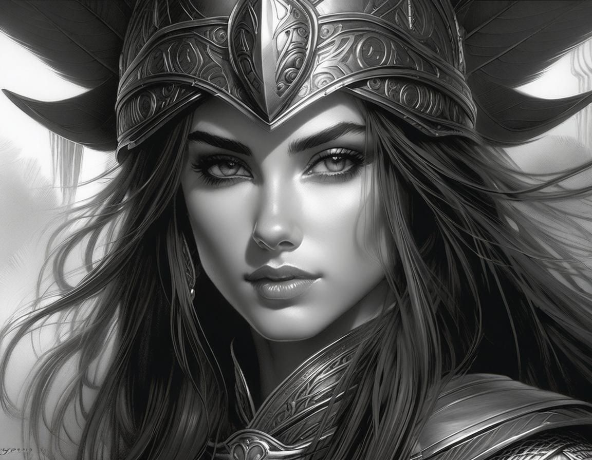 Grayscale Portrait of Elven Warrior in Charcoal Style
