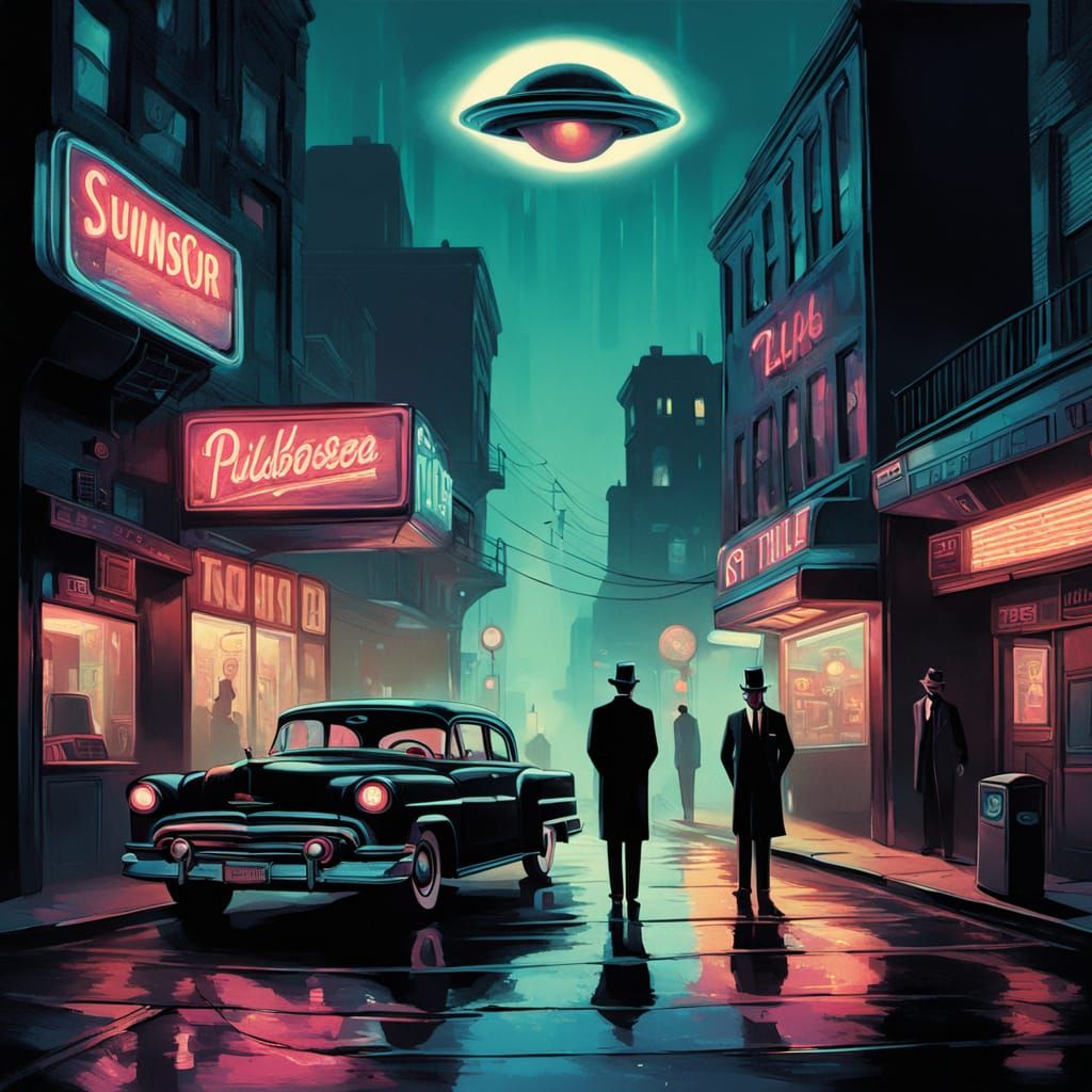 Men in Black in Retro Diner, Pulp Sci-Fi