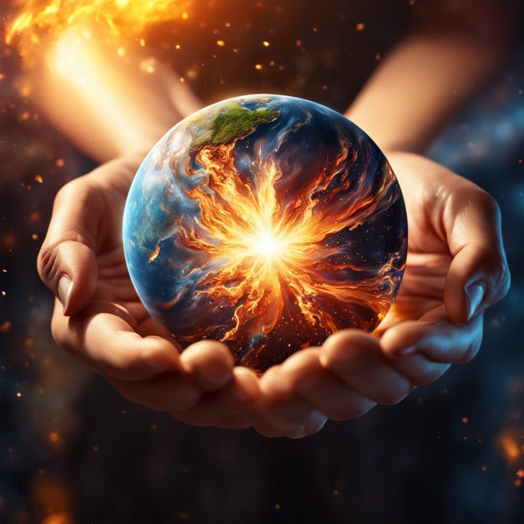 Woman Holds Exploding Planet: Hyperrealistic Digital Art