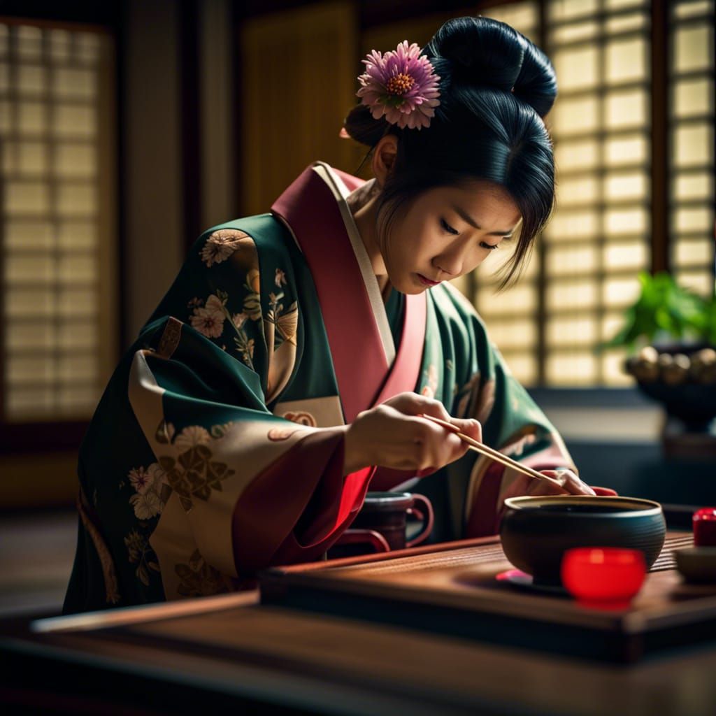 Japanese Tea Ceremony with Intricate Artwork