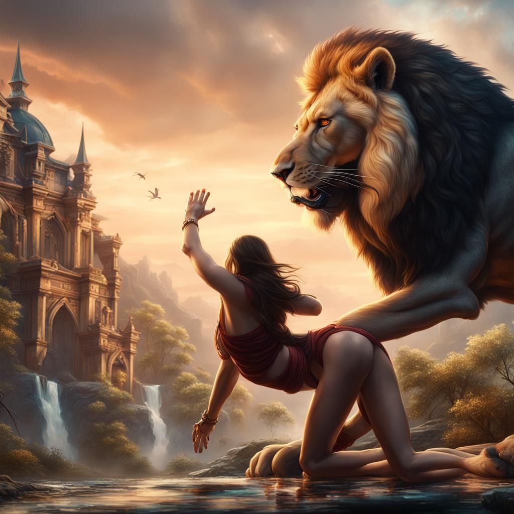 Fantasy Lion Tamer in Detailed Matte Painting