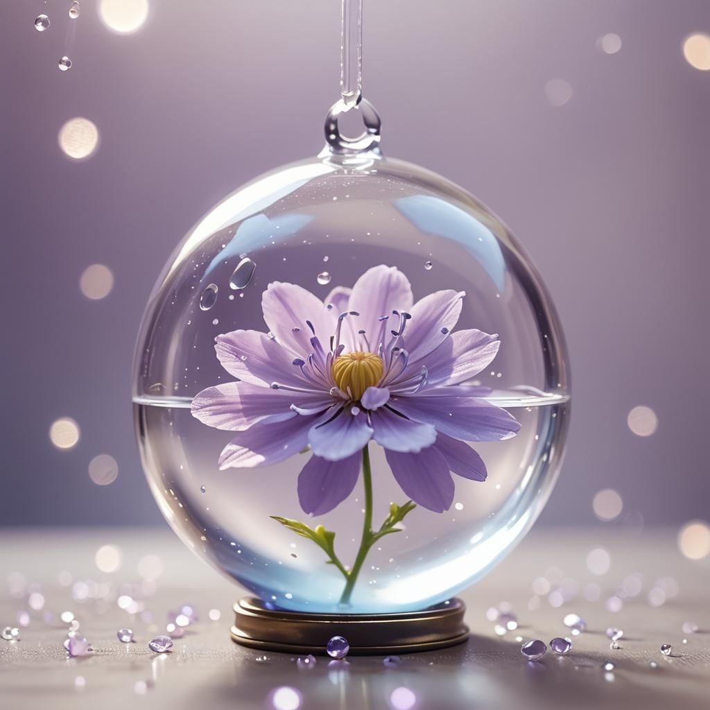 Violet Flower in Glass Ball: Pastel Anime Style