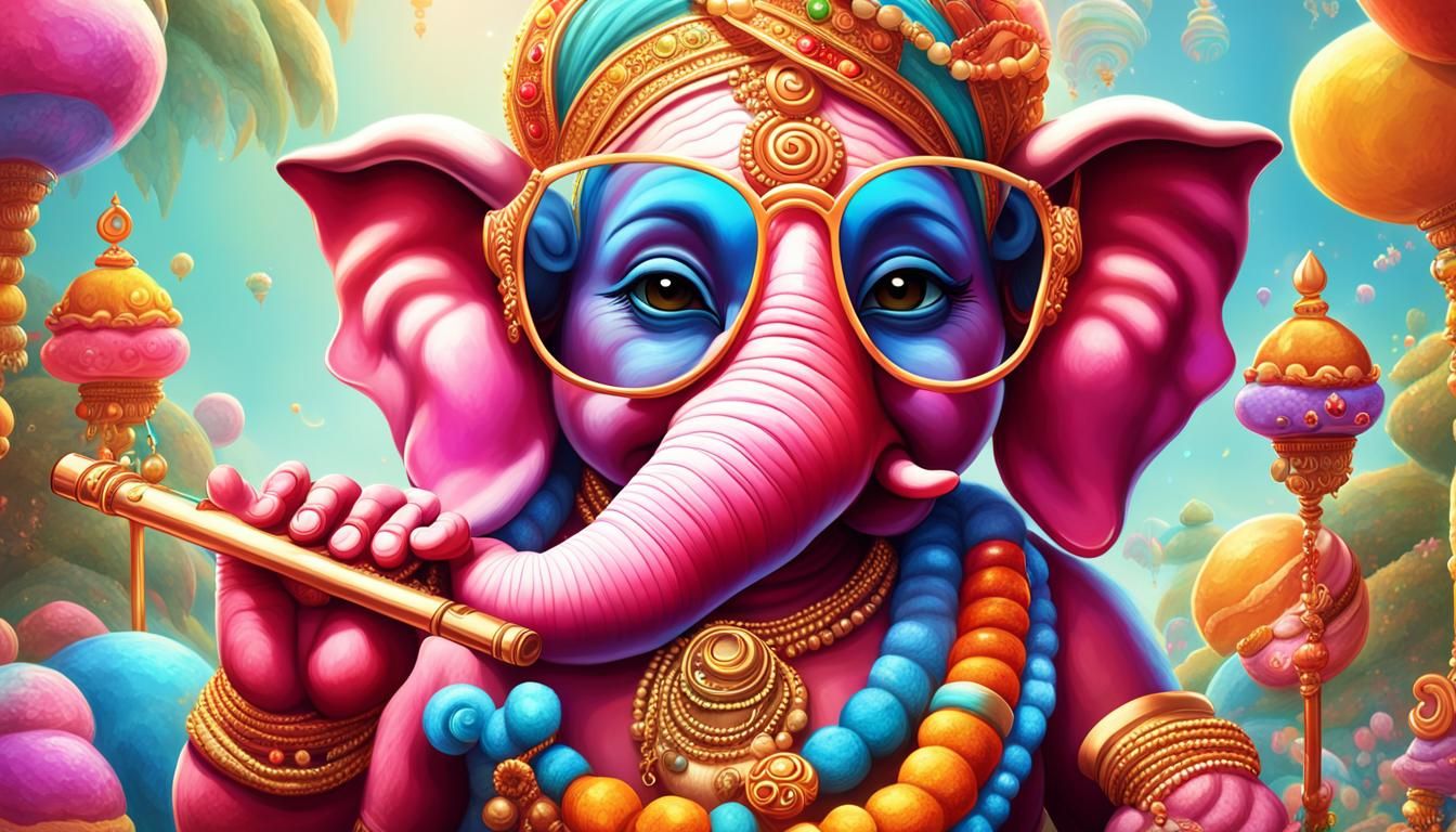 Krishna with Flute in Candy Art Style