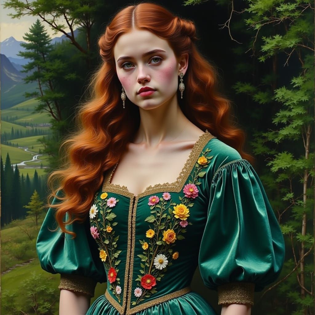 Edwardian Countess in Scottish Highlands Oil Painting