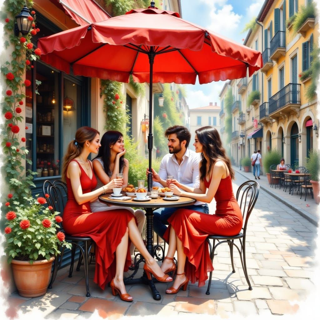 Vibrant Cafe Scene in Blanchard Style