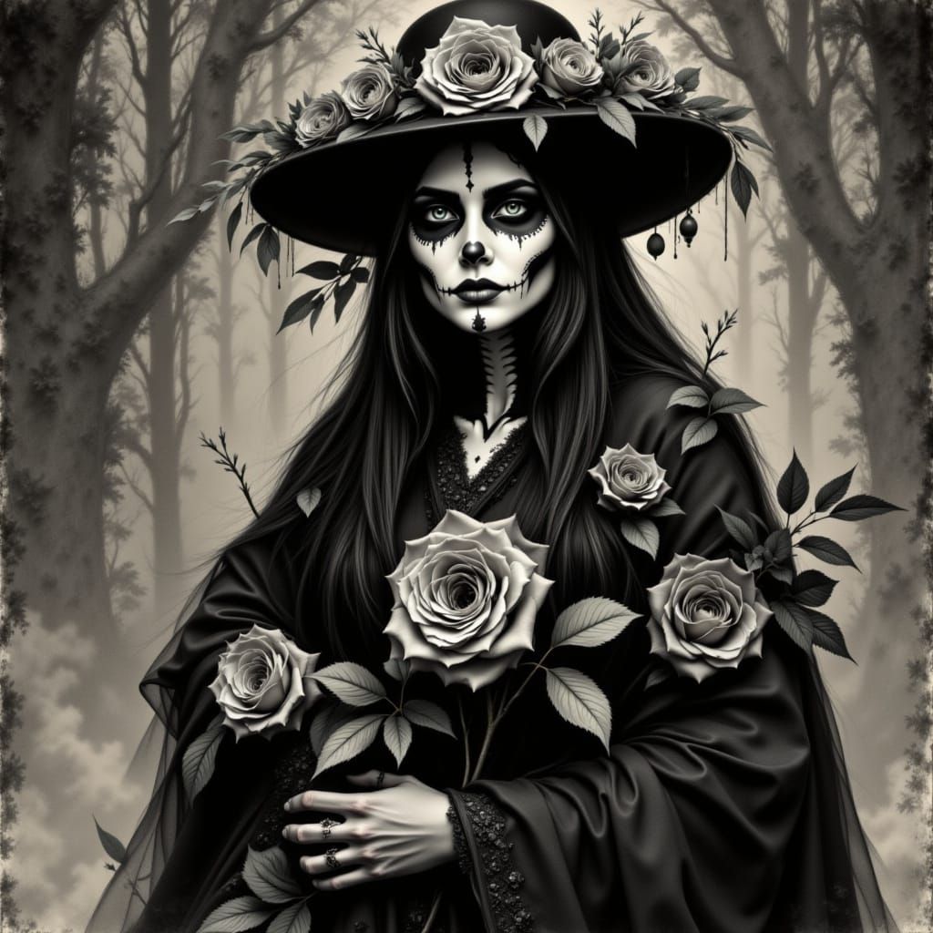 Lady of Death in Goya-esque Charcoal Style