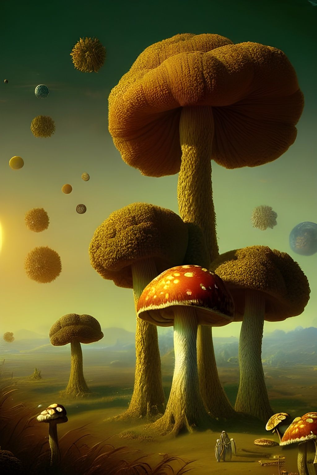 Surreal Mushroom Planet in Alien Landscape
