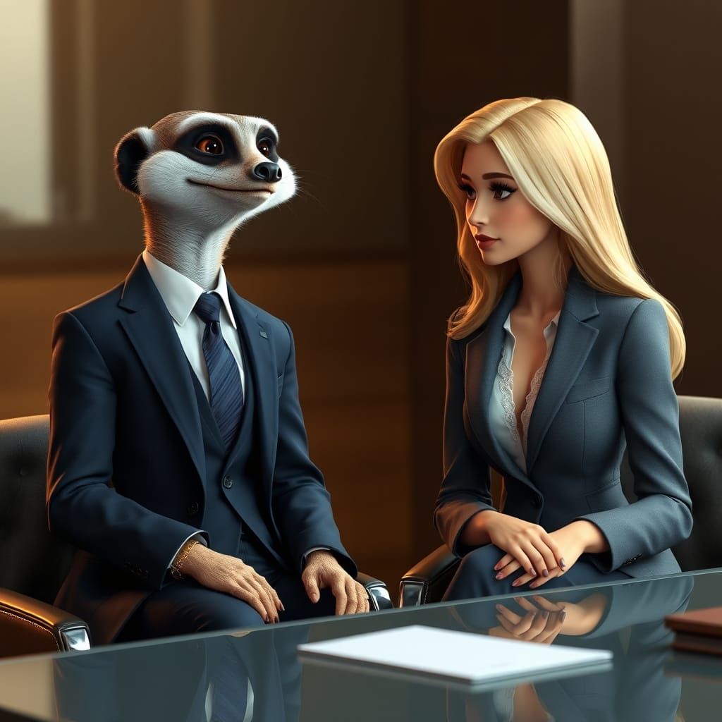 Dapper Meerkat in Business Attire Interviews Elegant Blonde ...