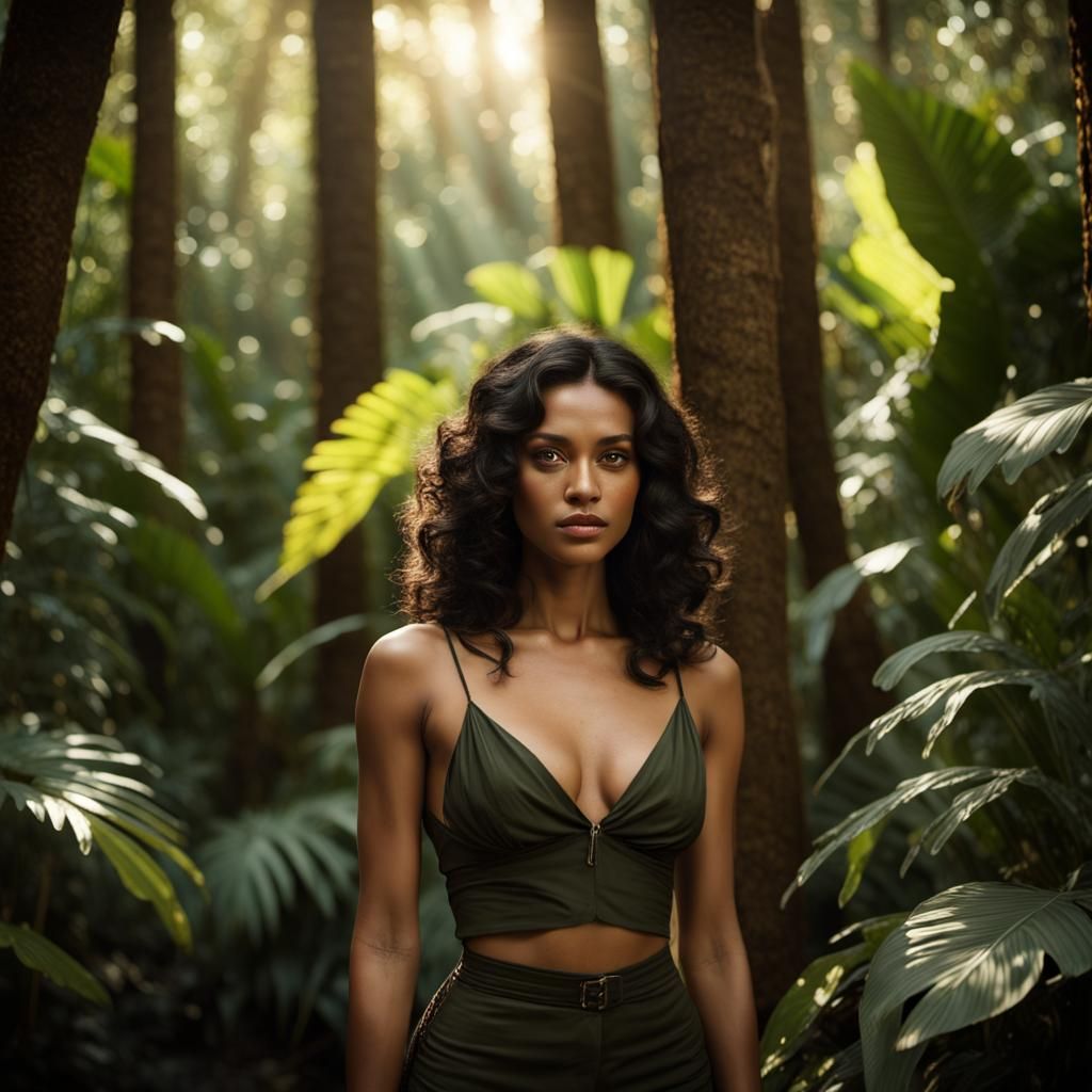 Stunning Woman in Jungle: Cinematic Film Still