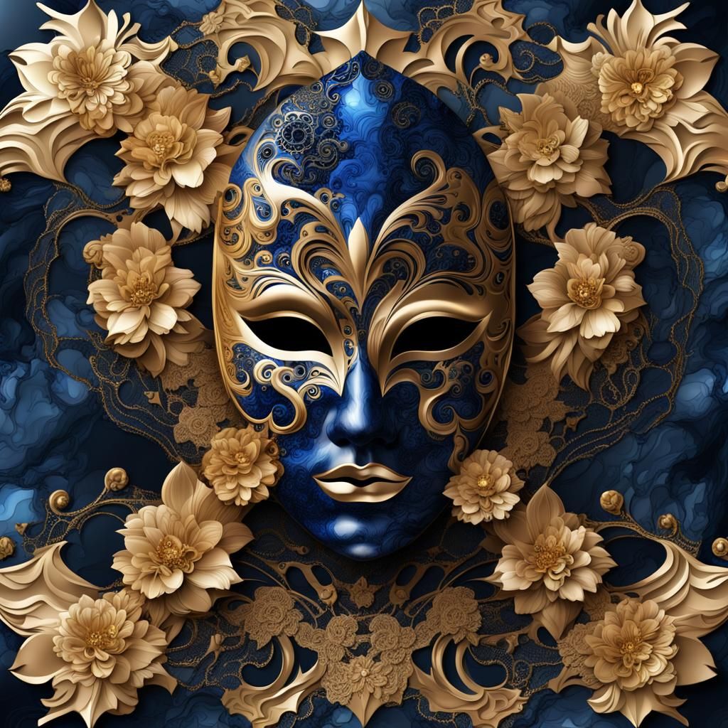 Detailed Creepy Venice Mask with Gold and Lace