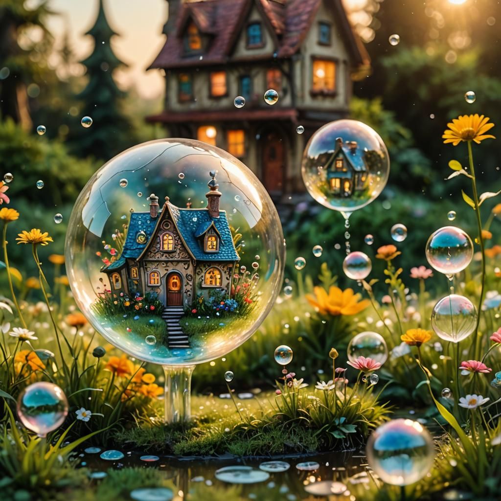 Steampunk Soap Bubbles with Miniature Houses