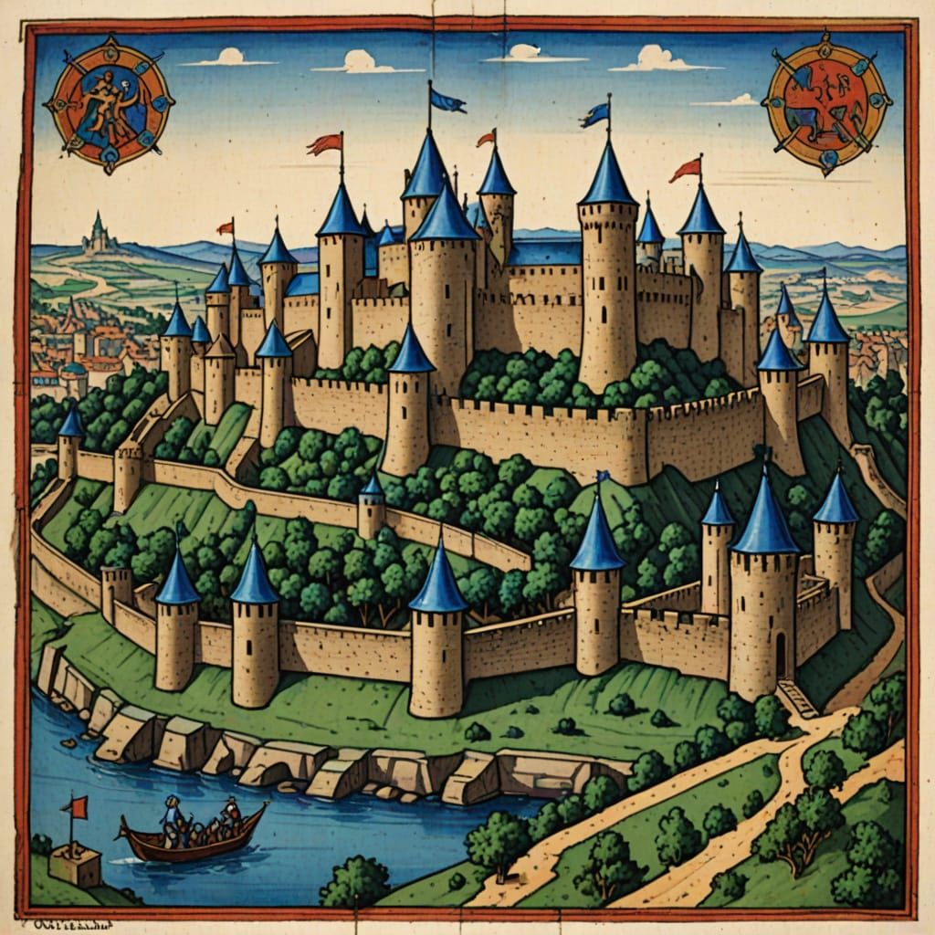 Carcassonne Citadel in Medieval Manuscript Style