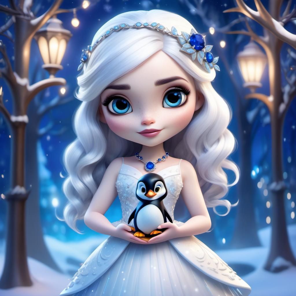 Disney Pixar style 3D character beautiful girl, white hair, ...