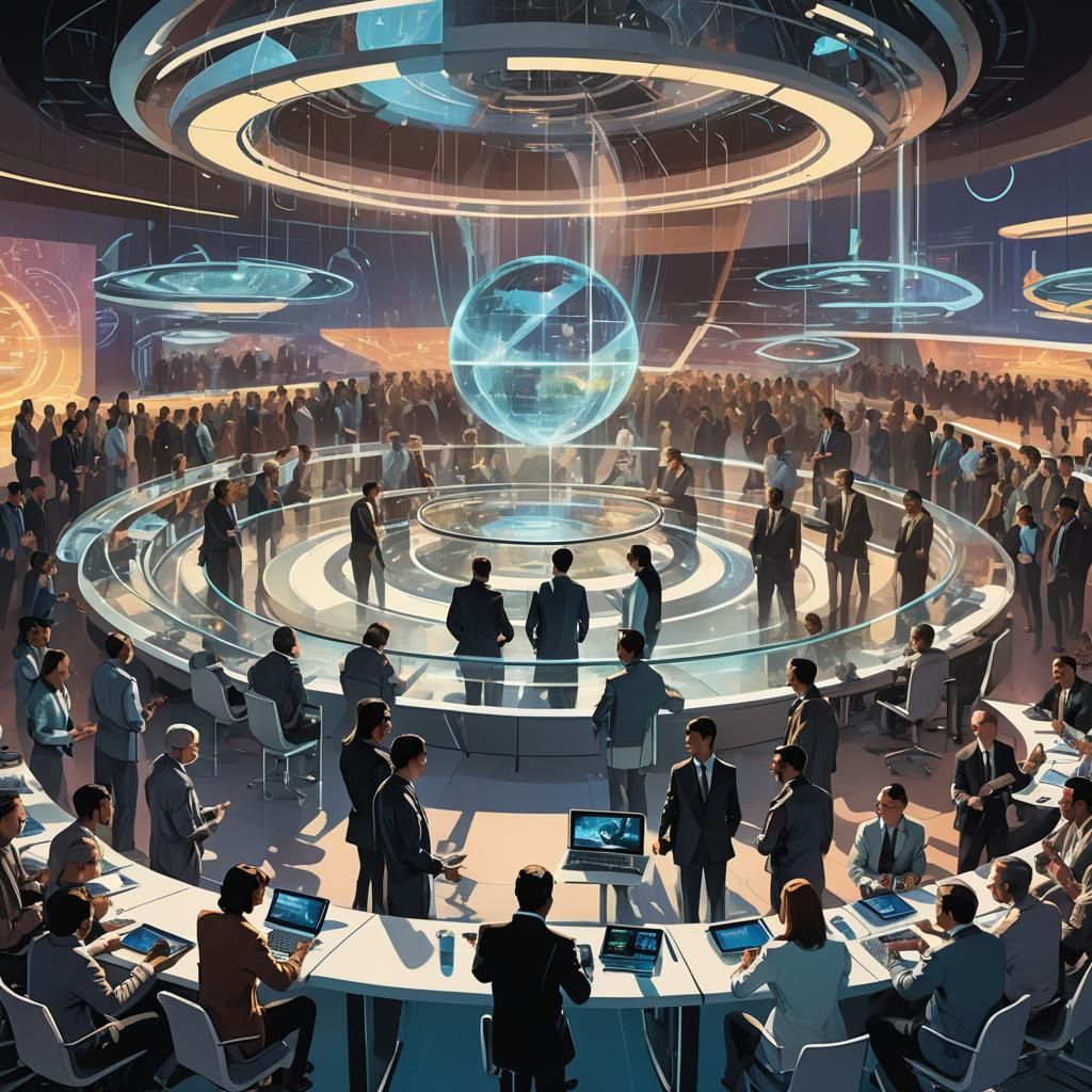 Futuristic Brainstorming Session with Holographic Displays