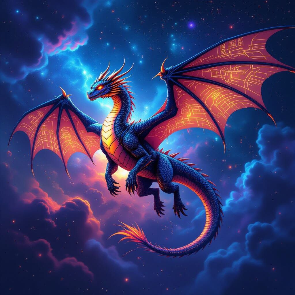 Digital Dragon Soars Through Cosmic Data Nebula
