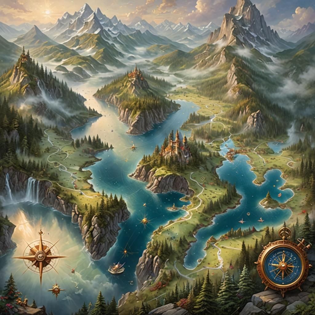 Fantasy World Map with Forests and Mountains