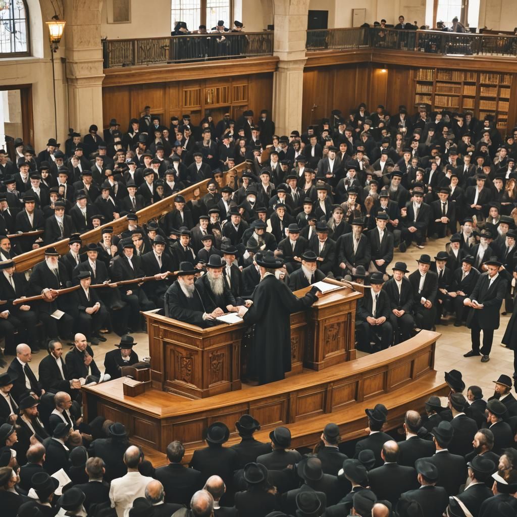 Ultra-Orthodox Rabbi Lecturing in Synagogue, Natural Lightin...