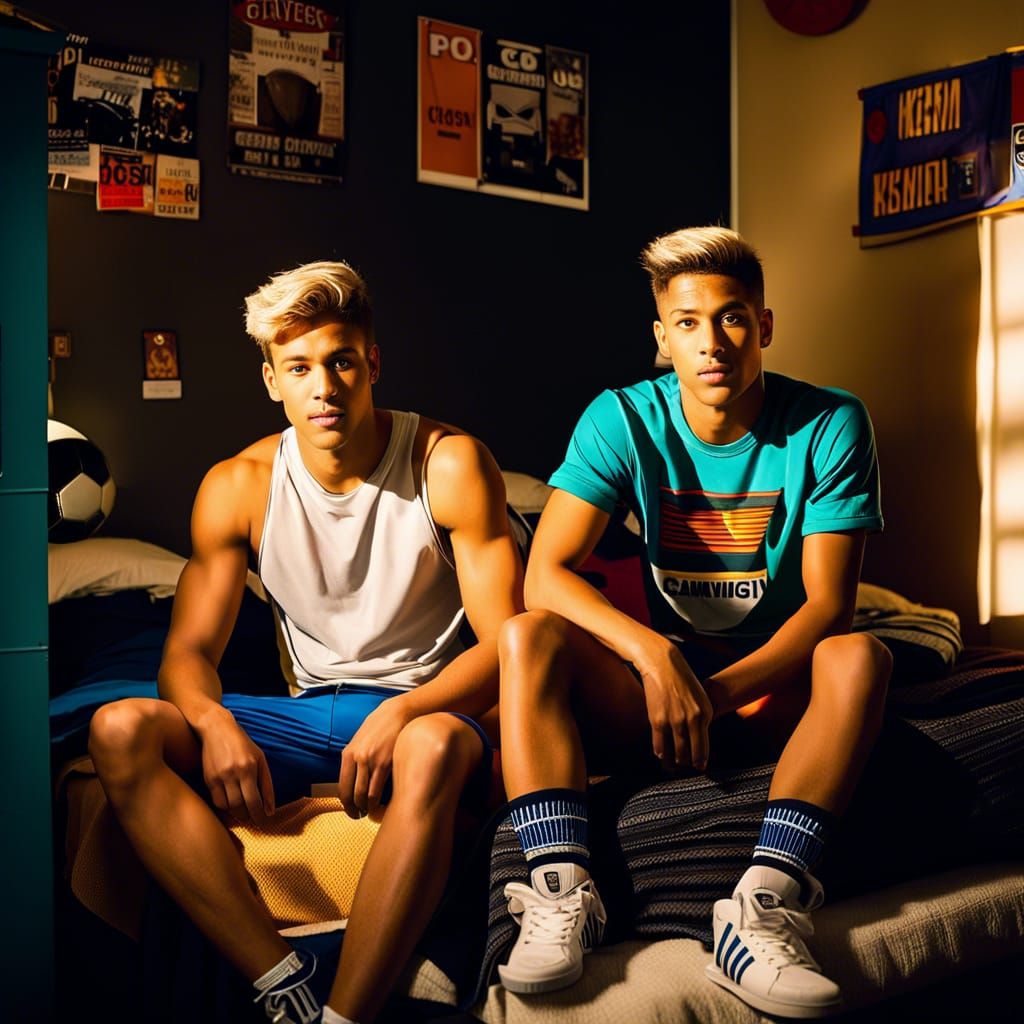 Intimate Dorm Room Portrait of Young Gay Couple
