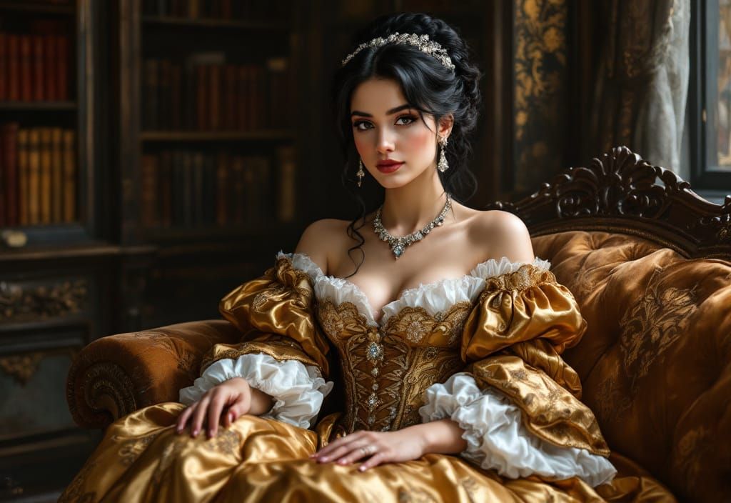 Baroque Noblewoman Portrait as Impasto Oil Painting