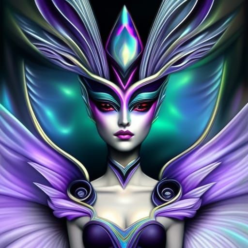 Alien Woman in Haute Couture: Hyper-Realistic Noir Painting
