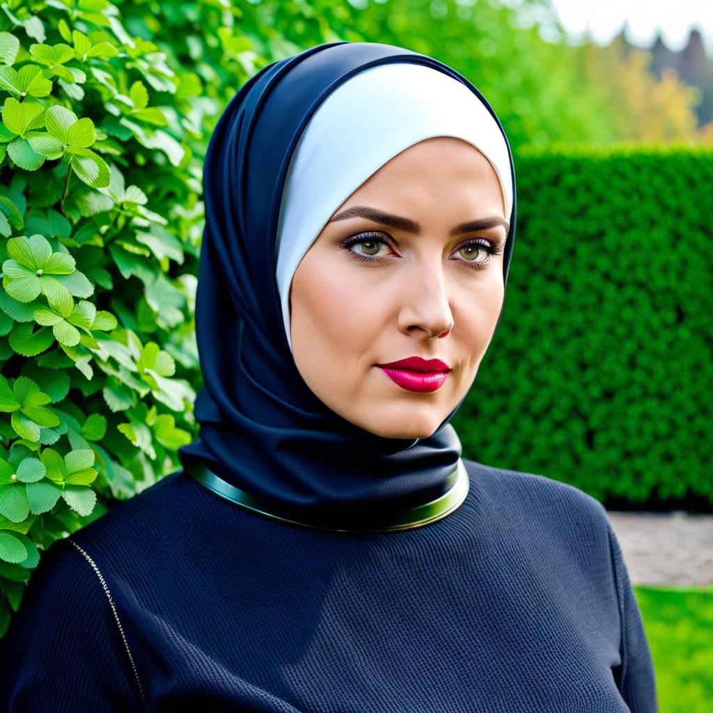 European Woman in Modest Hijab, Oil-Guache Portrait