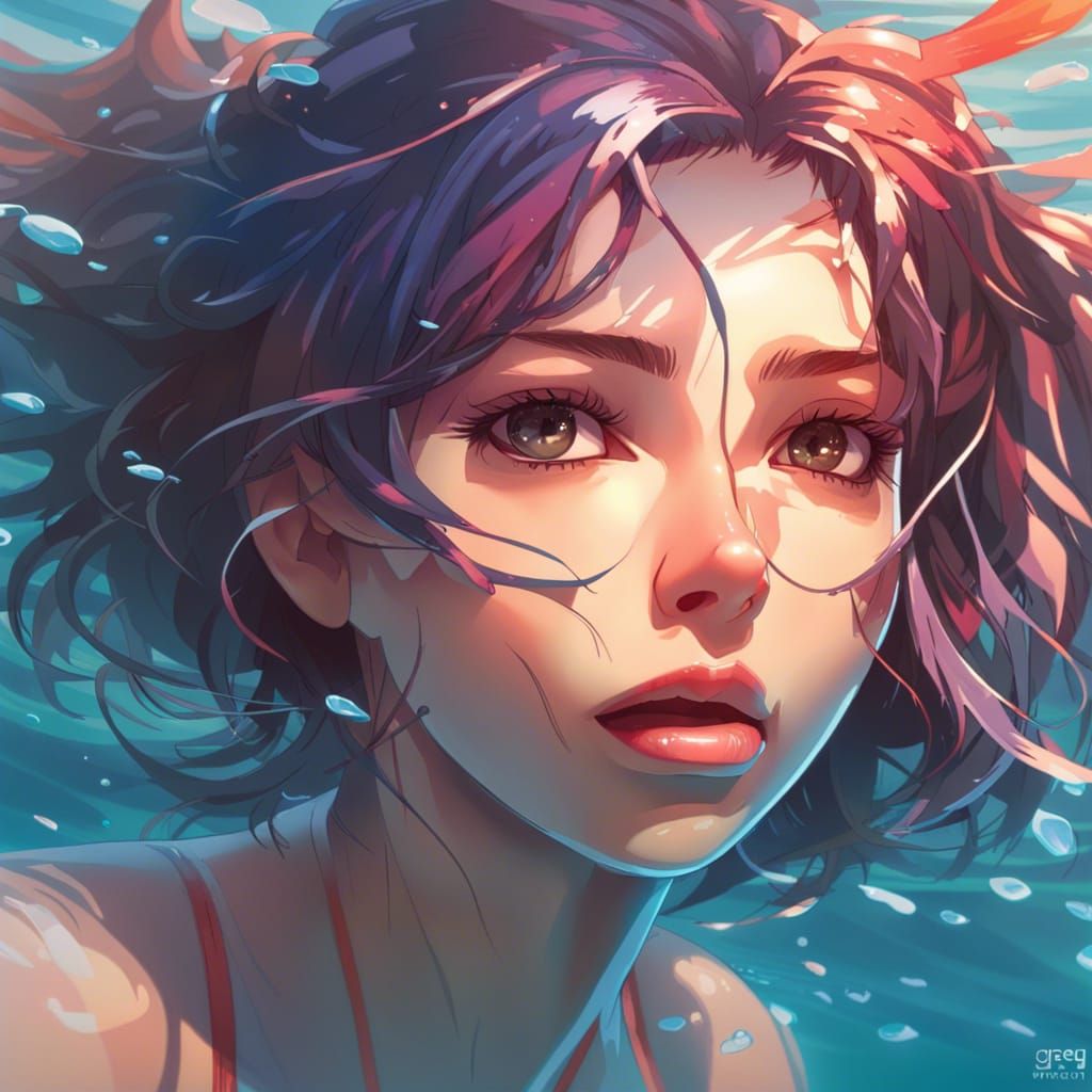 Anime Girl Swimming Portrait in 8K
