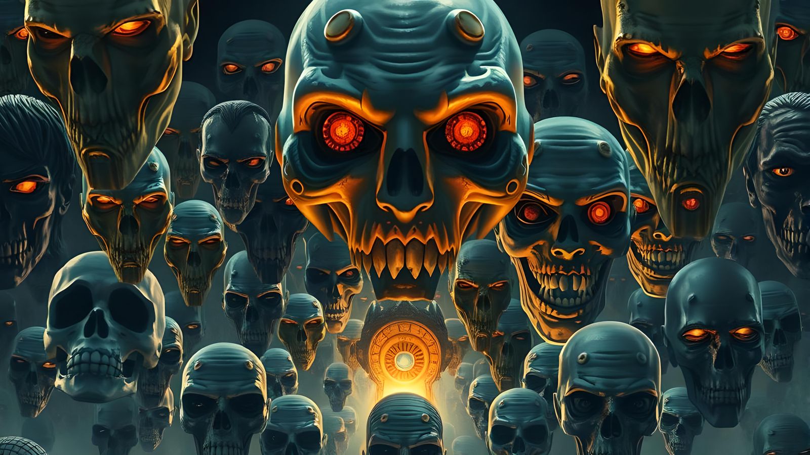 Creepy Watercolour Thousand Faces in Horror Style