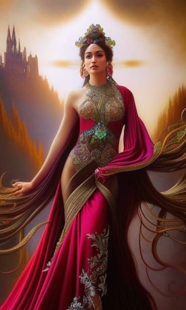 Elegant Beauty Portrait in Art Nouveau Style