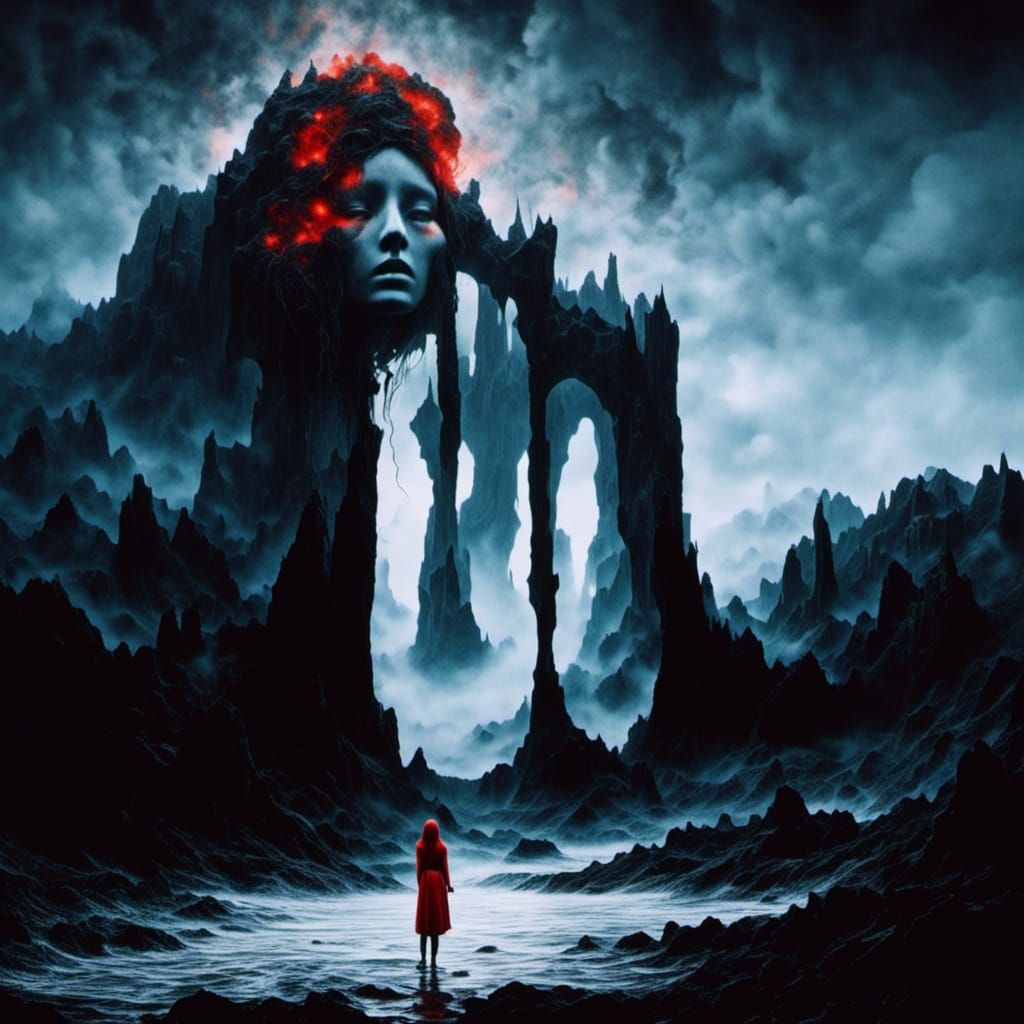 Ethereal Horror Portrait in Beksiński Style