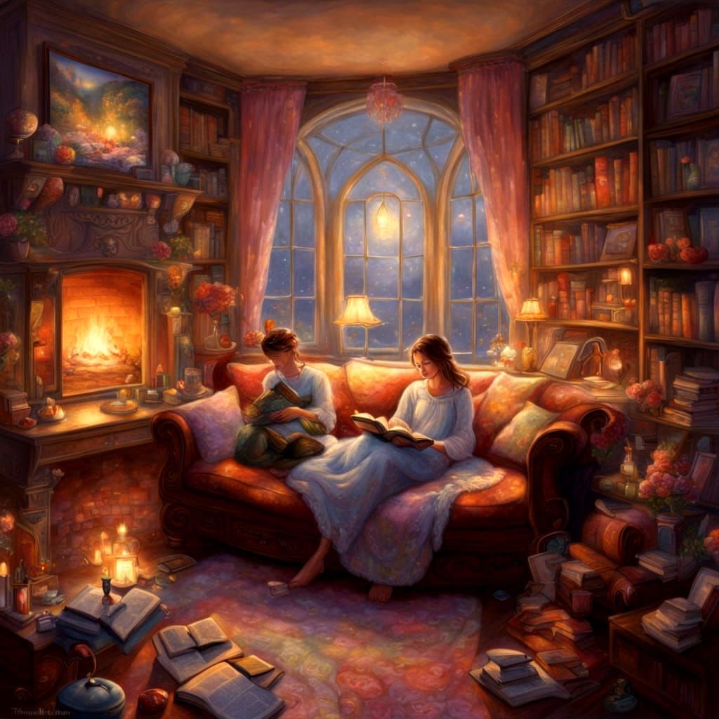 Cozy Reading Nook in Kinkade Style