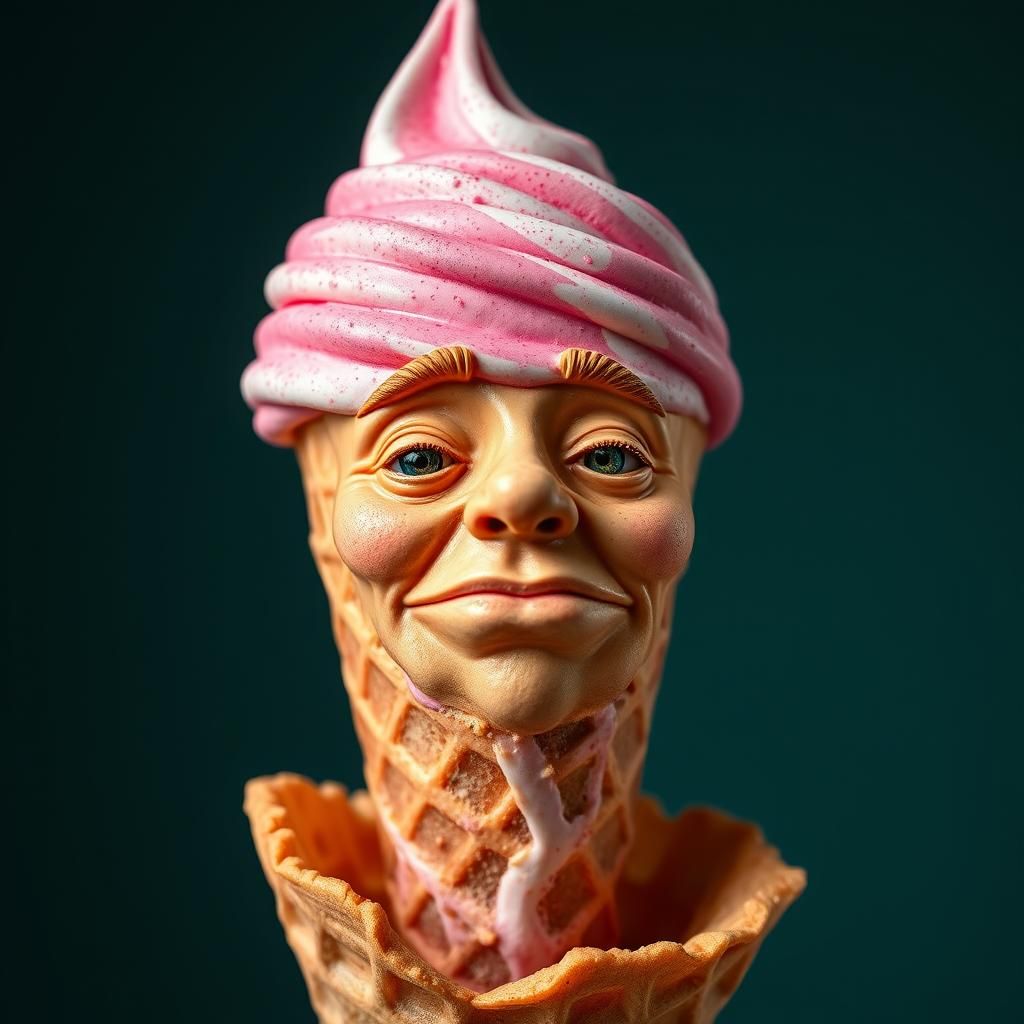 Hyperrealistic Ice Cream Cone with a Face