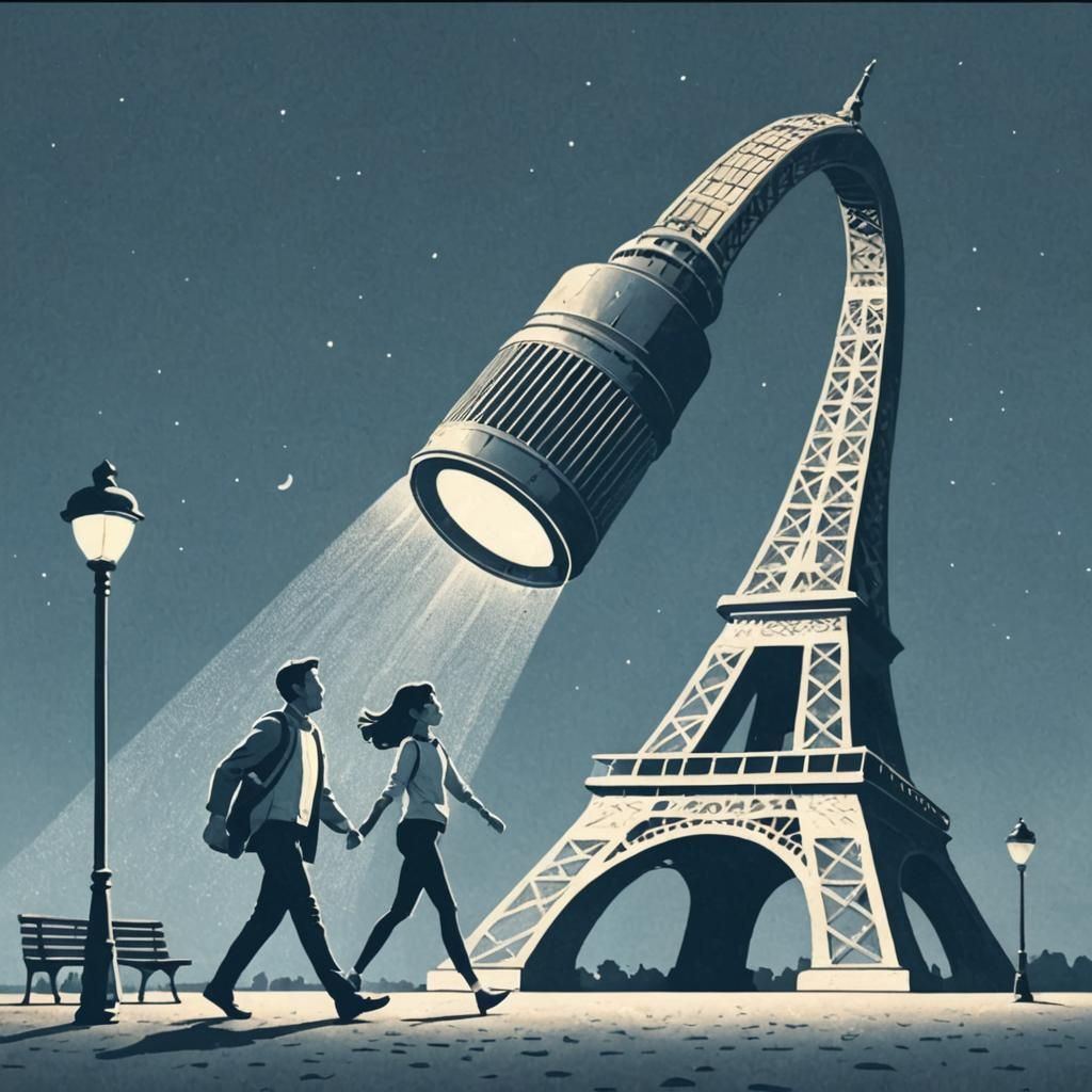 Eiffel Tower with Couple in Vibrant Colors