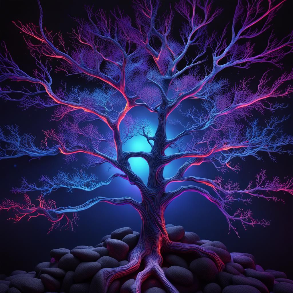 UV Chromatic Tree in Maximalist 3D Render