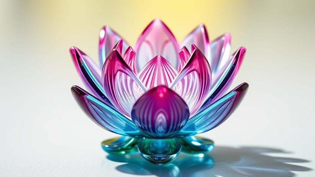 Enameled Glass Lotus Flower Figurine