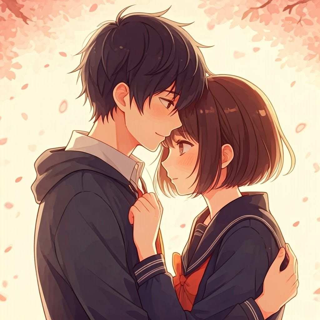 Japanese Anime Art of Teenagers in Love