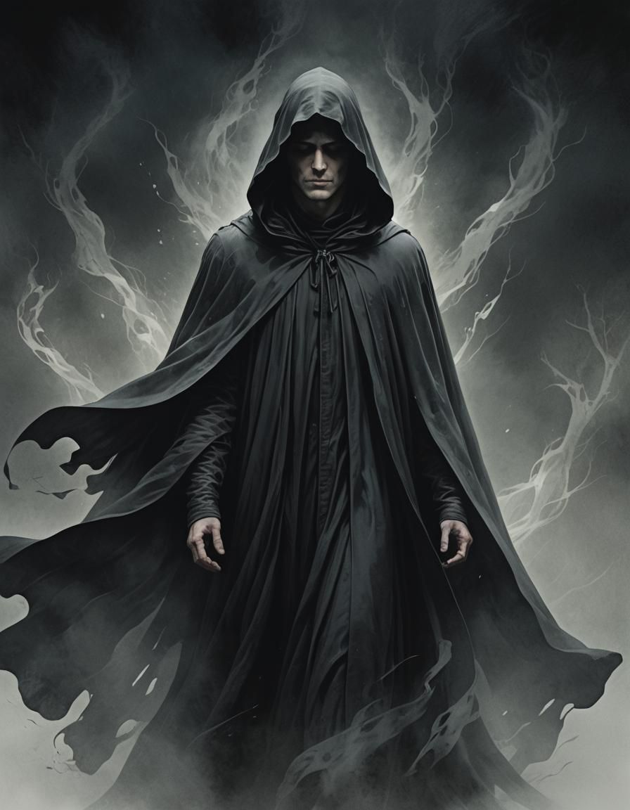Enigmatic Cloaked Figure in Moody Digital Art