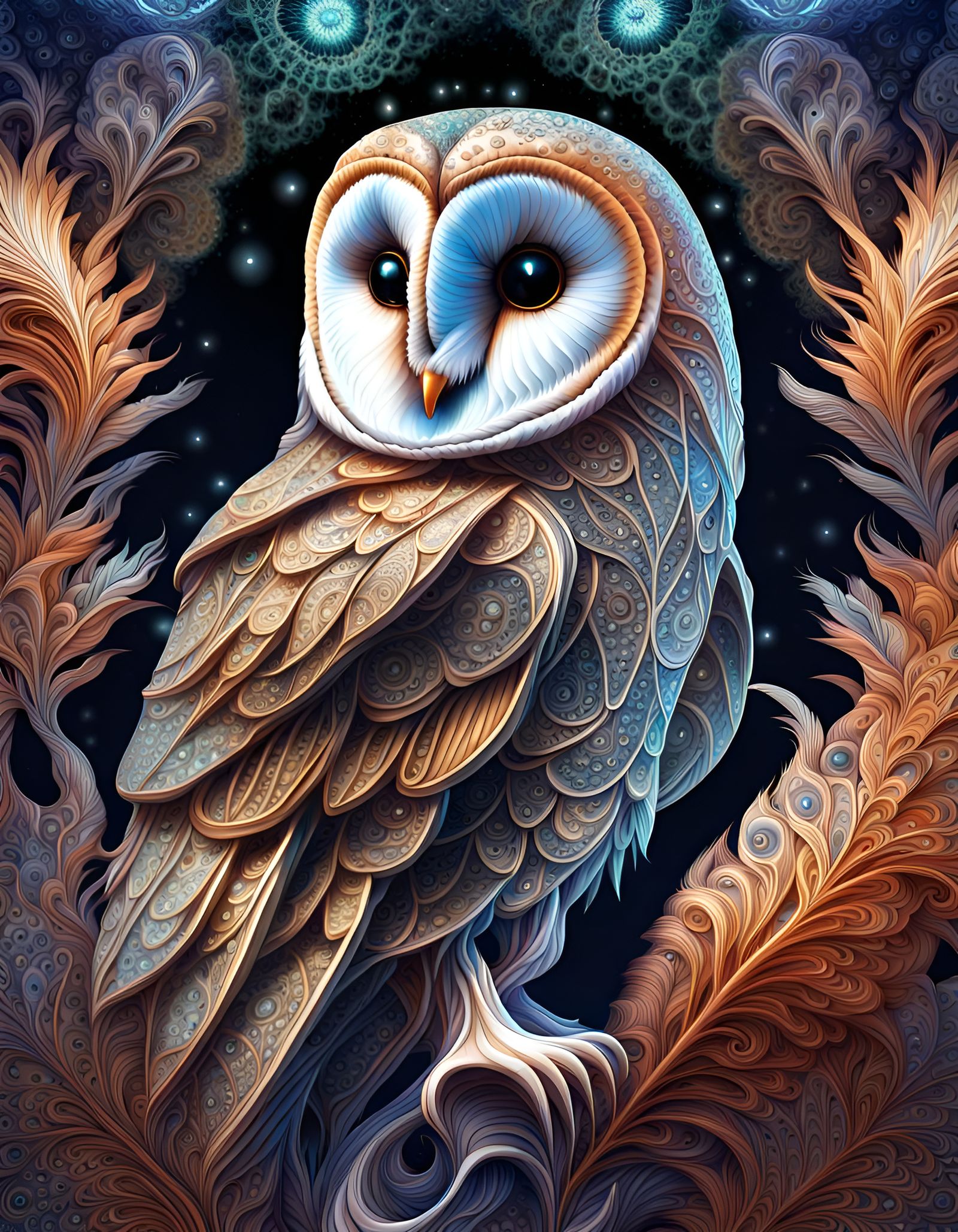 Crystal Barn Owl in Hyperdetailed Fractal Design