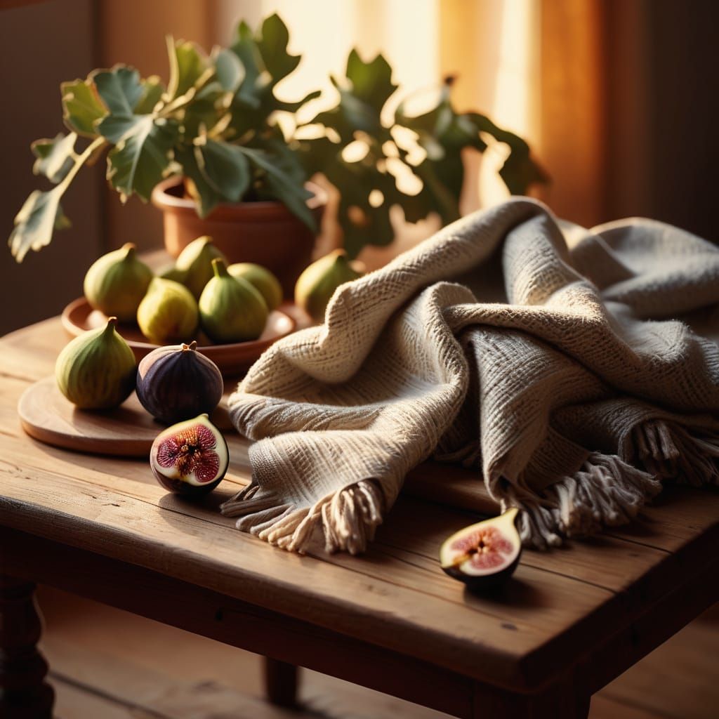 Cozy indoor scene with soft blankets and scarves, gentle war...