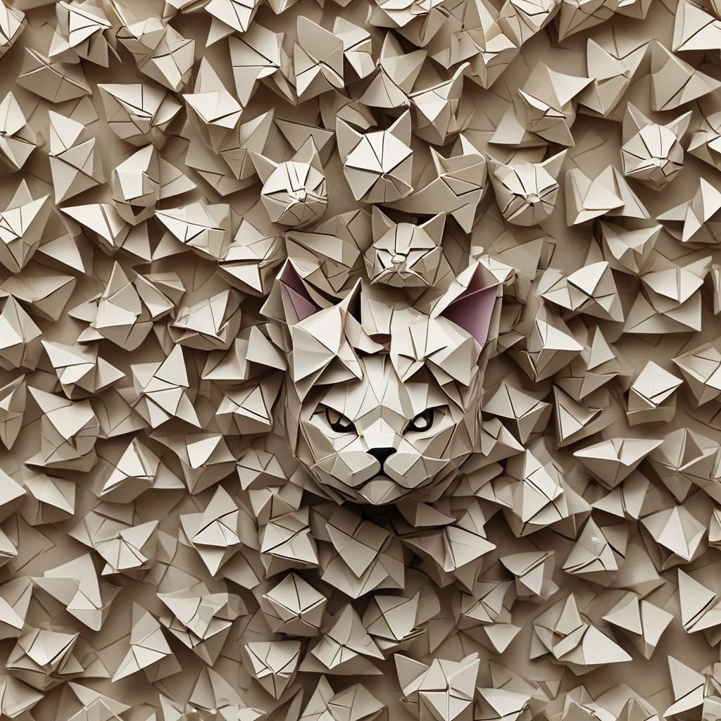 Origami Cat Brain Papercraft in 8K Resolution