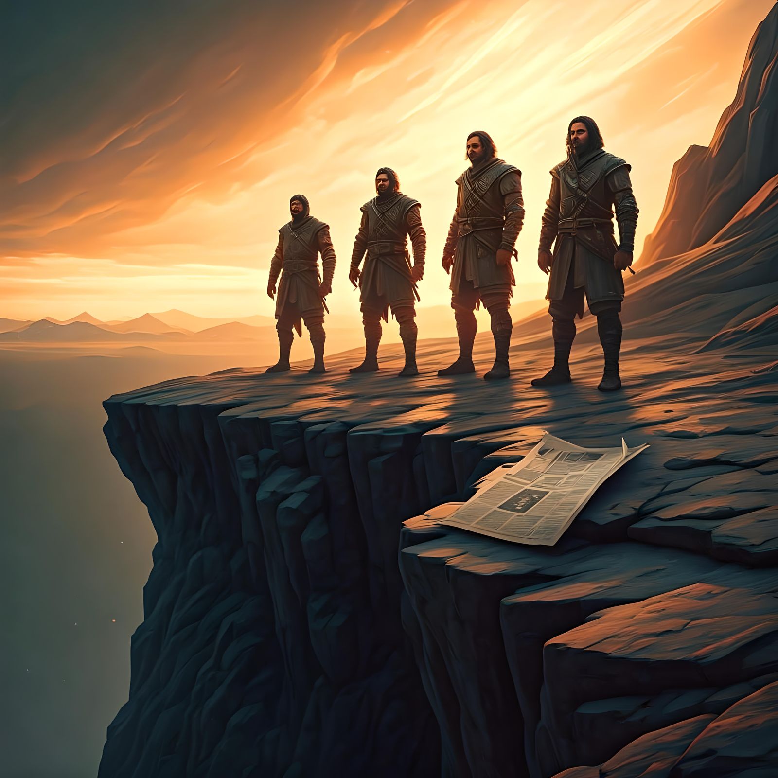 Newspaper on Cliff Edge, Hyperdetailed Digital Art