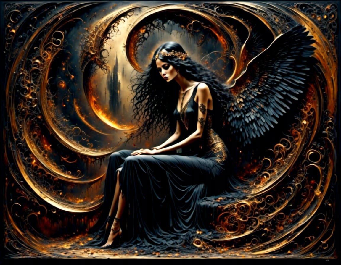 Dark Angel's Apology in Surreal Art Deco Style