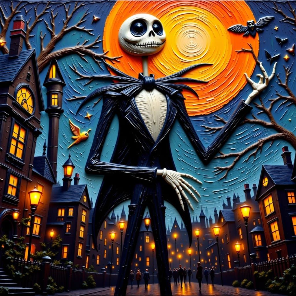 Jack Skellington in Tattered Suit, Heavy Impasto Style