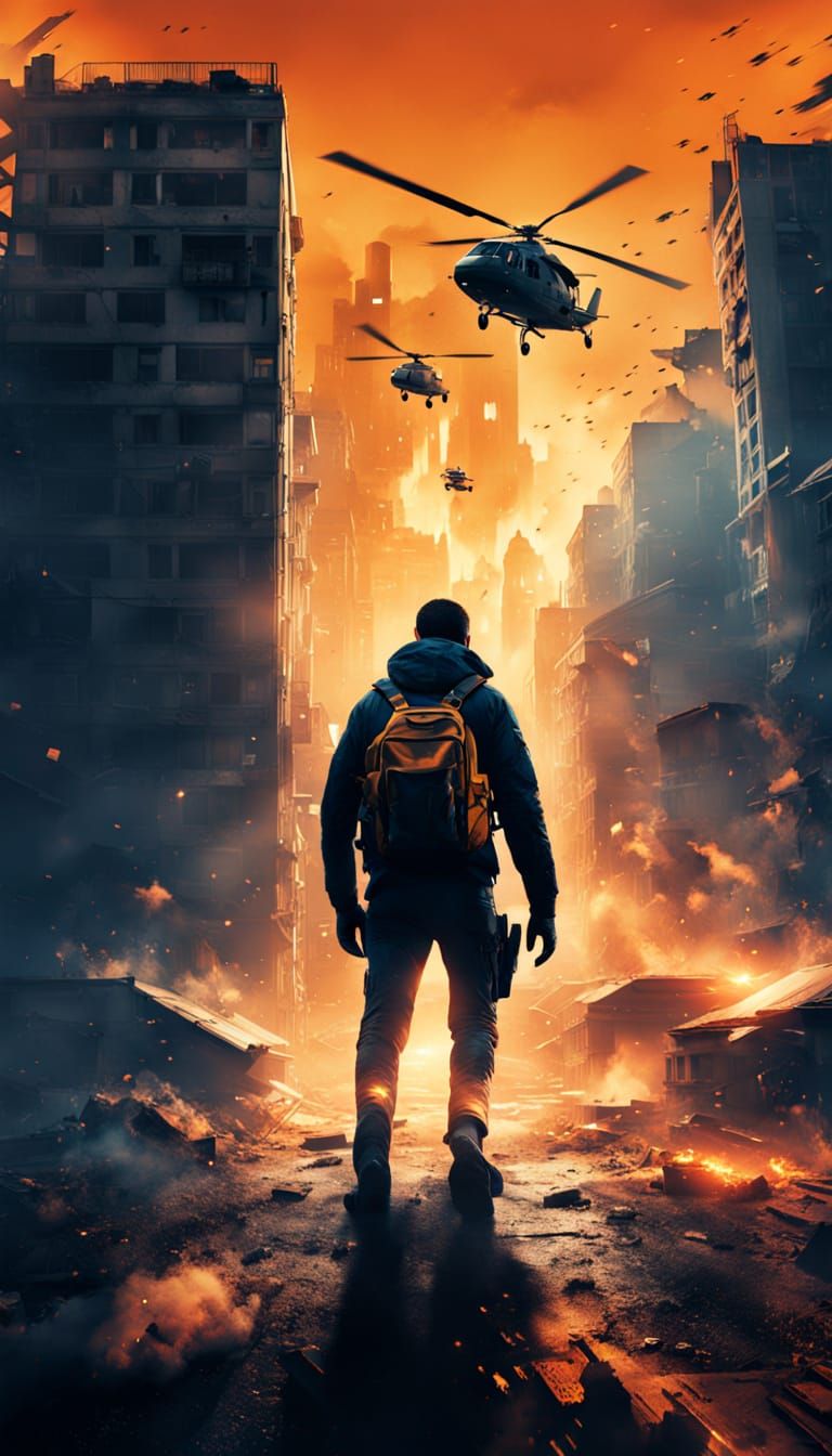 Cyberpunk Cityscape in Explosive Chaos