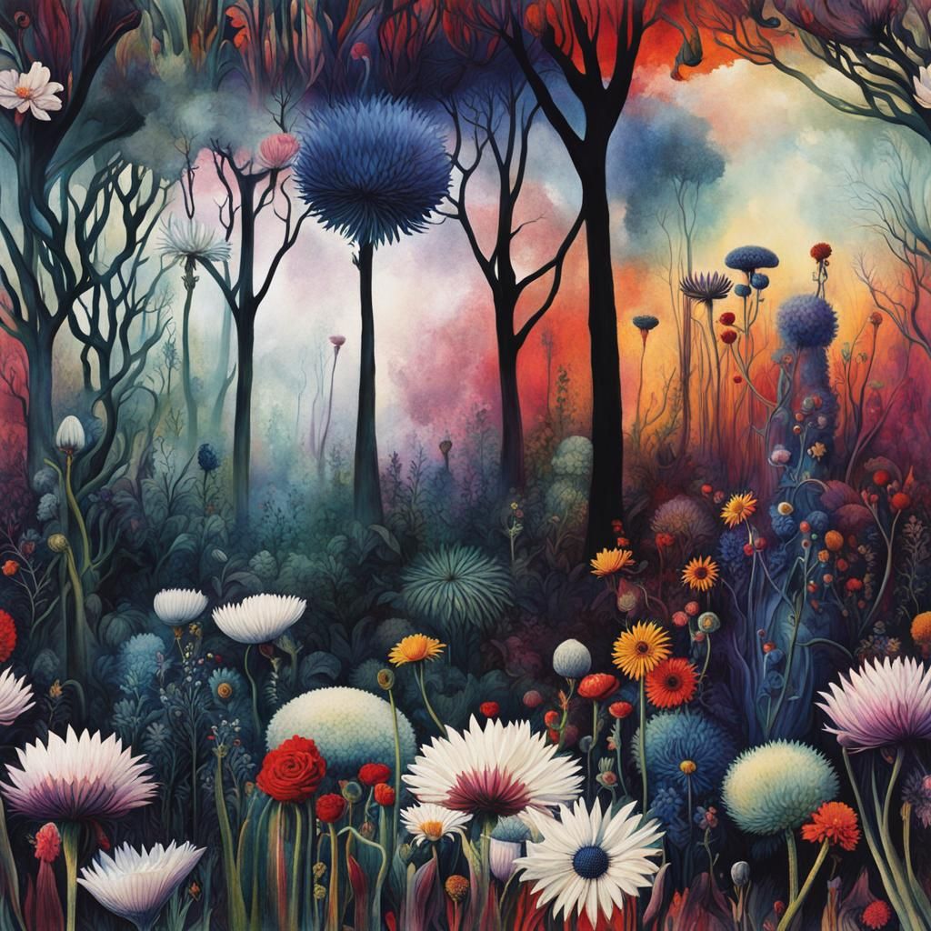 Surreal Flower Field in Dreamlike Magical Realism