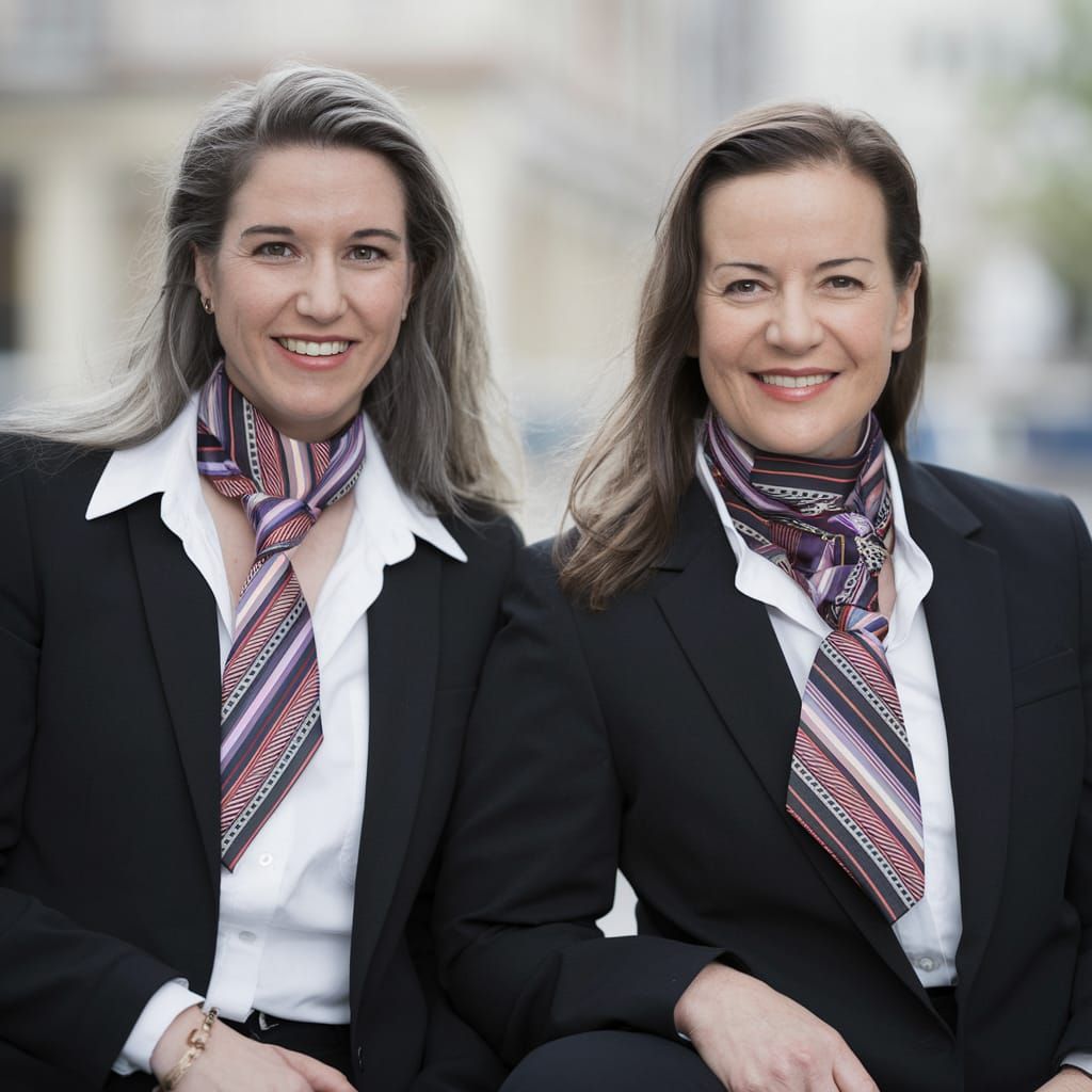 Elegant Businesswomen in Silk Tie Ensembles