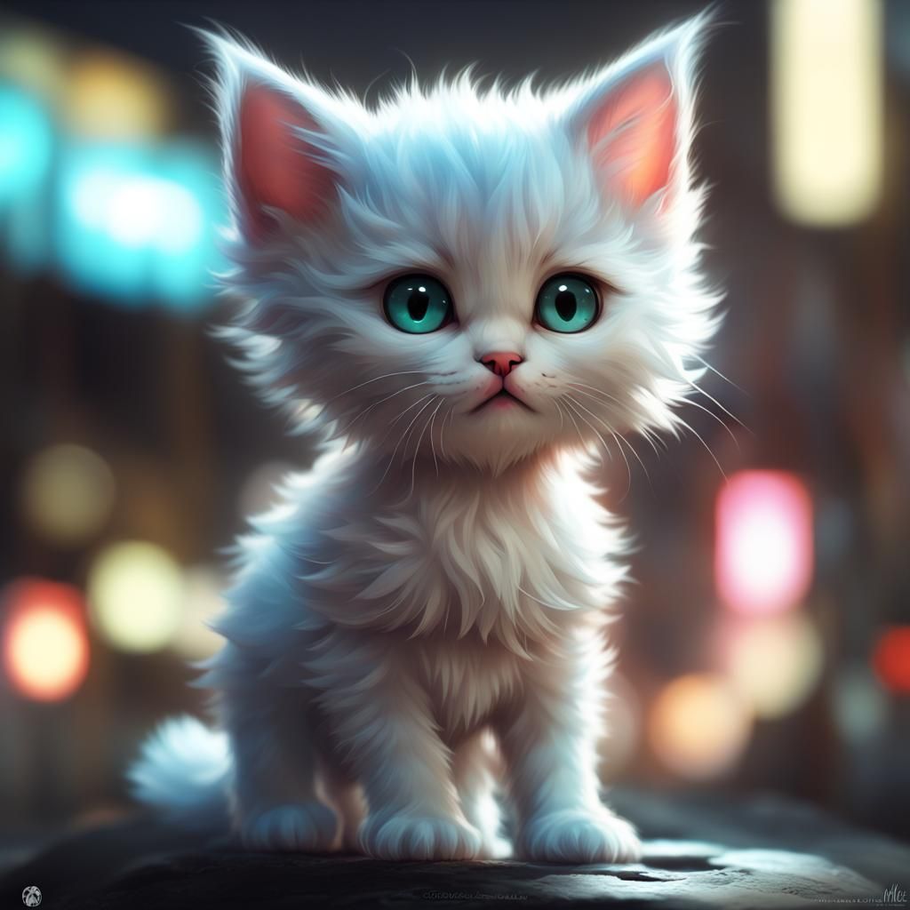 Adorable Chibi Kitten on Neon Rooftops