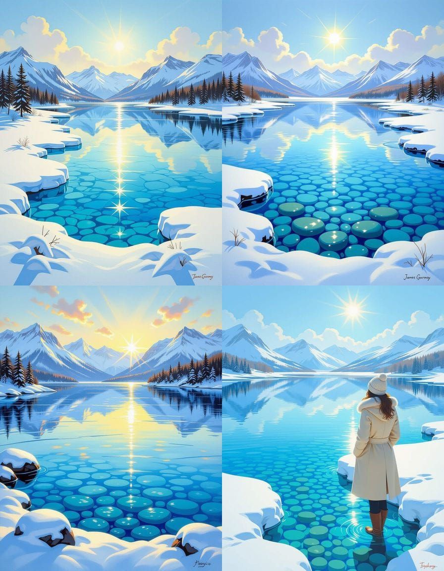 Frozen Lake Landscape in Oil Painting Style