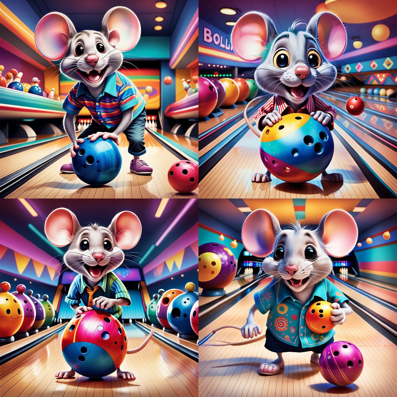 Colorful Mouse Bowls in Whimsical Bowling Center